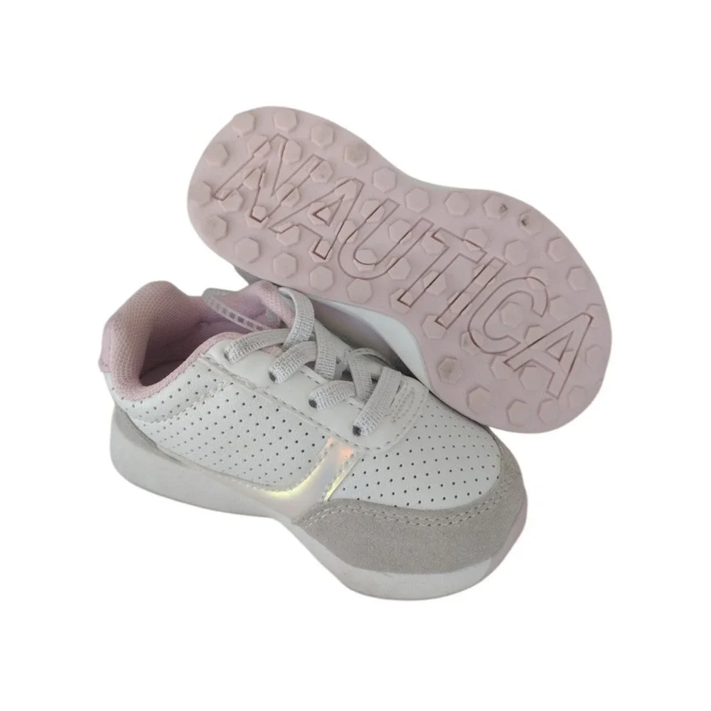 Náutica Sneakers Girl 5 Pink White Gray Low Top Runout Girls‎ Elastic Laces
